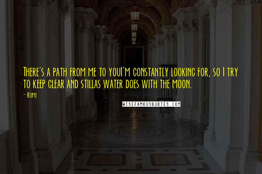 Rumi Quotes: There's a path from me to youI'm constantly looking for, so I try to keep clear and stillas water does with the moon.