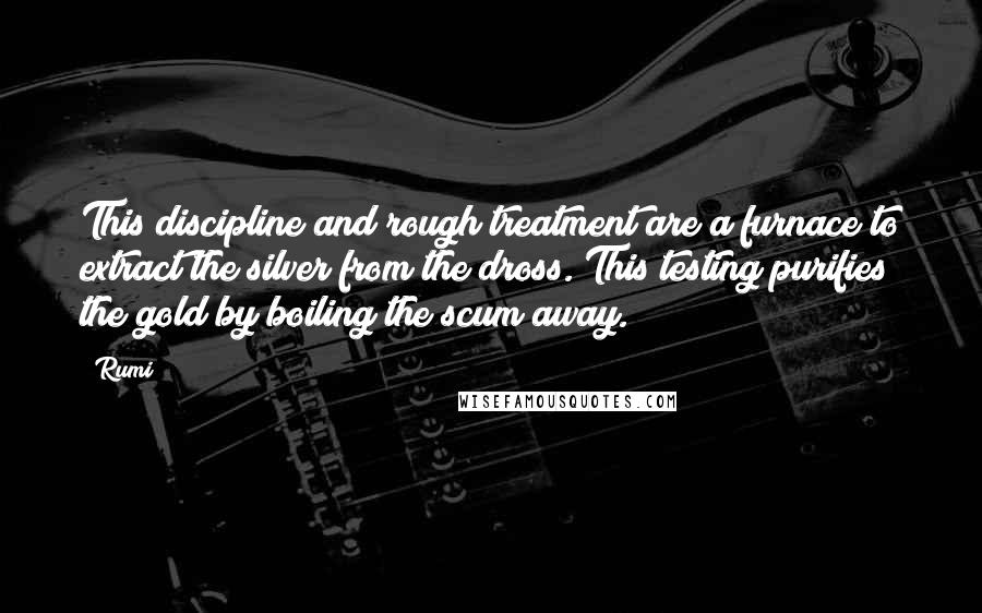Rumi Quotes: This discipline and rough treatment are a furnace to extract the silver from the dross. This testing purifies the gold by boiling the scum away.
