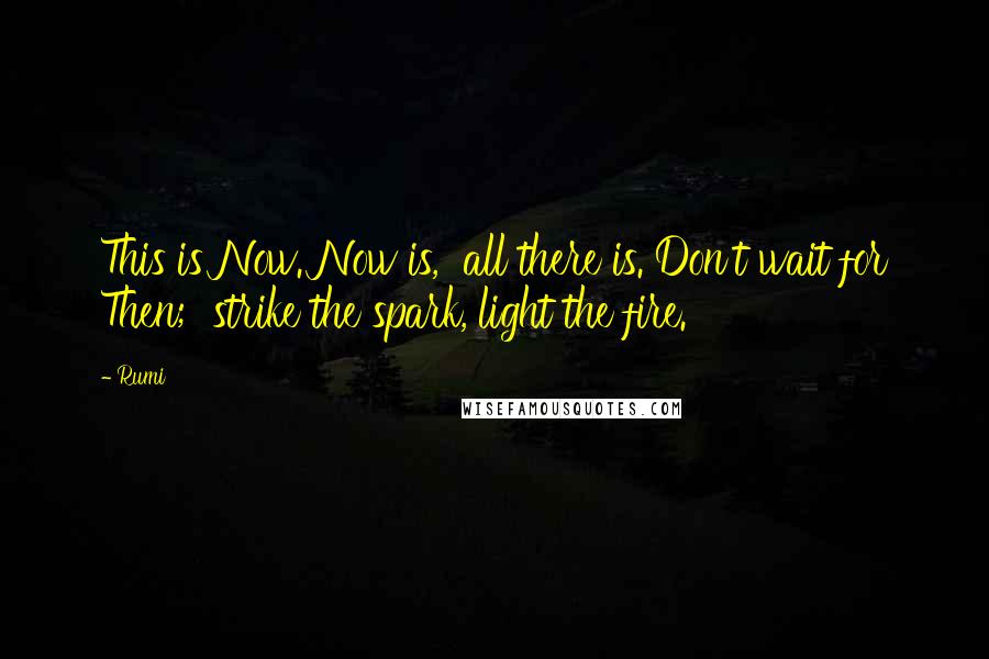 Rumi Quotes: This is Now. Now is, all there is. Don't wait for Then; strike the spark, light the fire.