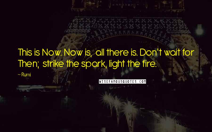 Rumi Quotes: This is Now. Now is, all there is. Don't wait for Then; strike the spark, light the fire.