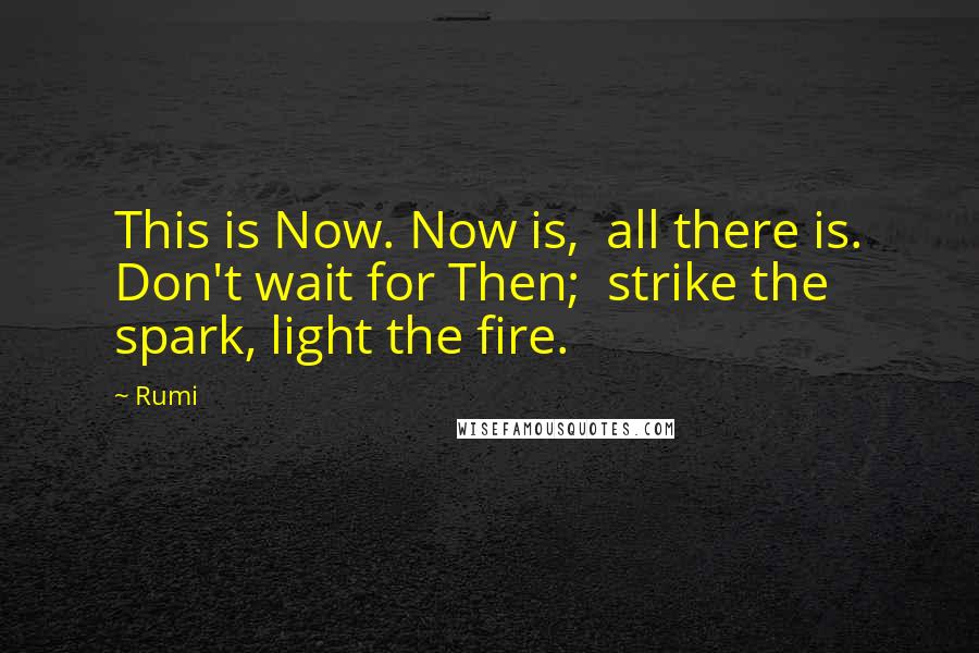 Rumi Quotes: This is Now. Now is, all there is. Don't wait for Then; strike the spark, light the fire.