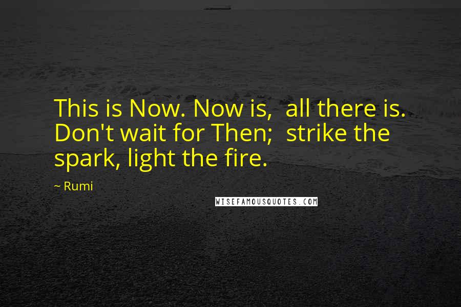 Rumi Quotes: This is Now. Now is,  all there is. Don't wait for Then;  strike the spark, light the fire.