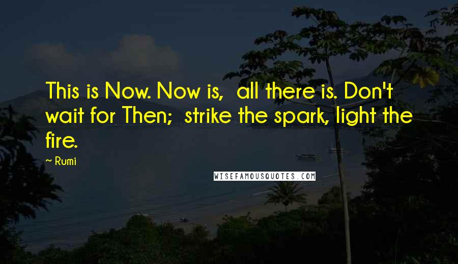 Rumi Quotes: This is Now. Now is, all there is. Don't wait for Then; strike the spark, light the fire.