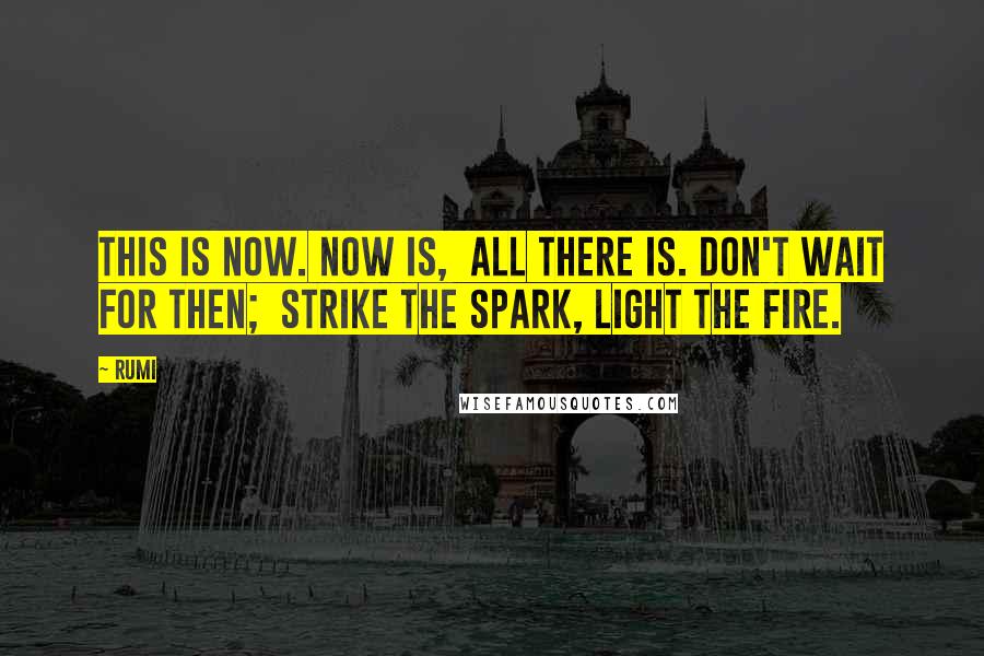 Rumi Quotes: This is Now. Now is, all there is. Don't wait for Then; strike the spark, light the fire.