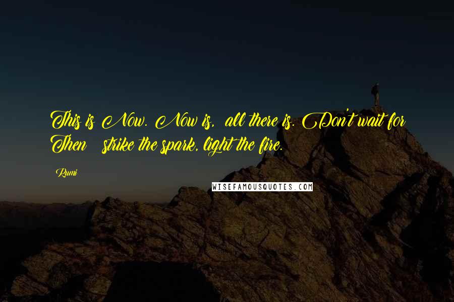 Rumi Quotes: This is Now. Now is, all there is. Don't wait for Then; strike the spark, light the fire.