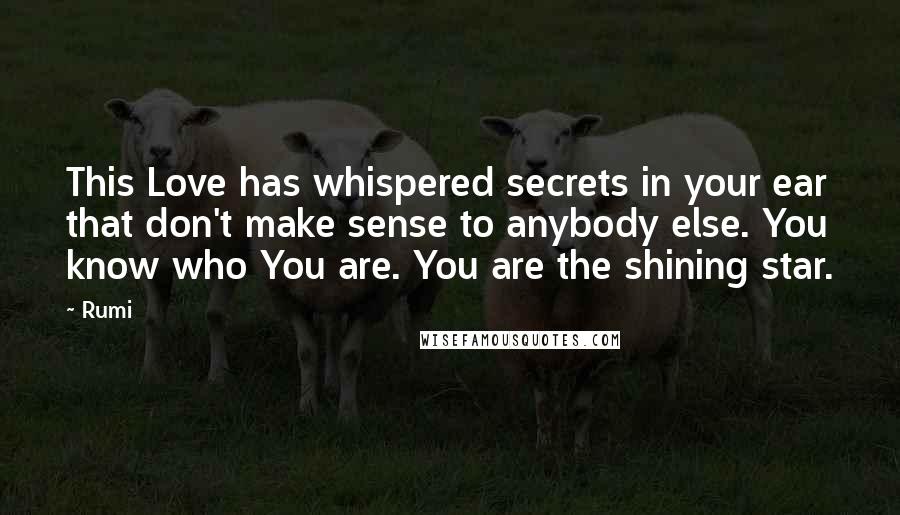 Rumi Quotes: This Love has whispered secrets in your ear that don't make sense to anybody else. You know who You are. You are the shining star.