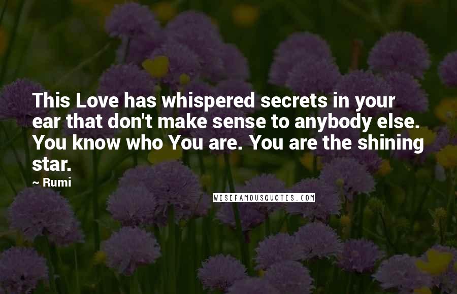 Rumi Quotes: This Love has whispered secrets in your ear that don't make sense to anybody else. You know who You are. You are the shining star.