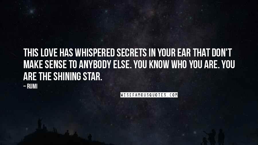 Rumi Quotes: This Love has whispered secrets in your ear that don't make sense to anybody else. You know who You are. You are the shining star.