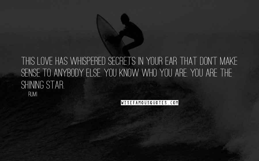 Rumi Quotes: This Love has whispered secrets in your ear that don't make sense to anybody else. You know who You are. You are the shining star.