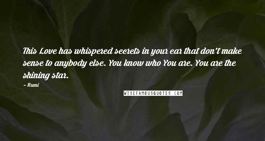 Rumi Quotes: This Love has whispered secrets in your ear that don't make sense to anybody else. You know who You are. You are the shining star.