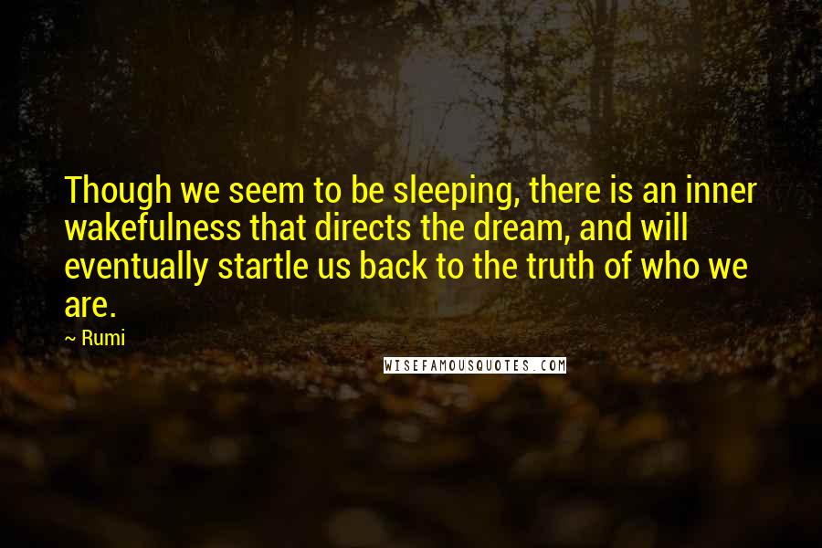 Rumi Quotes: Though we seem to be sleeping, there is an inner wakefulness that directs the dream, and will eventually startle us back to the truth of who we are.