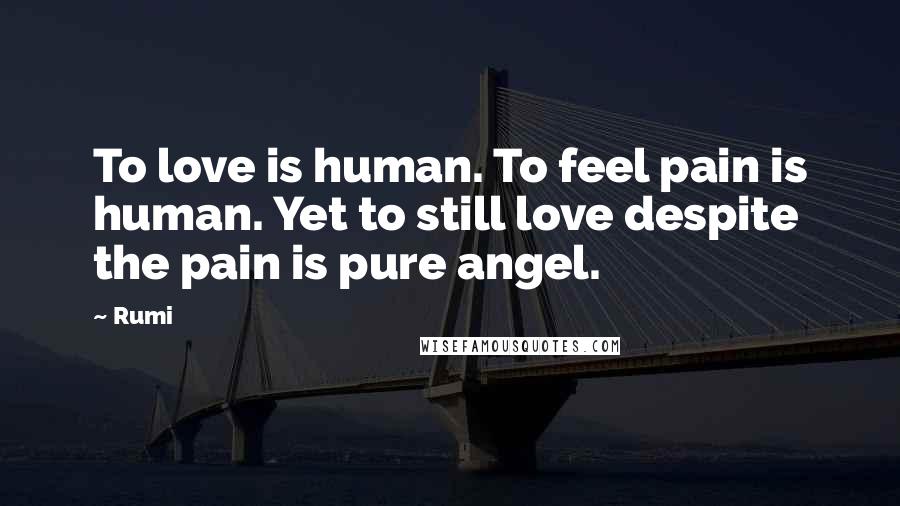 Rumi Quotes: To love is human. To feel pain is human. Yet to still love despite the pain is pure angel.