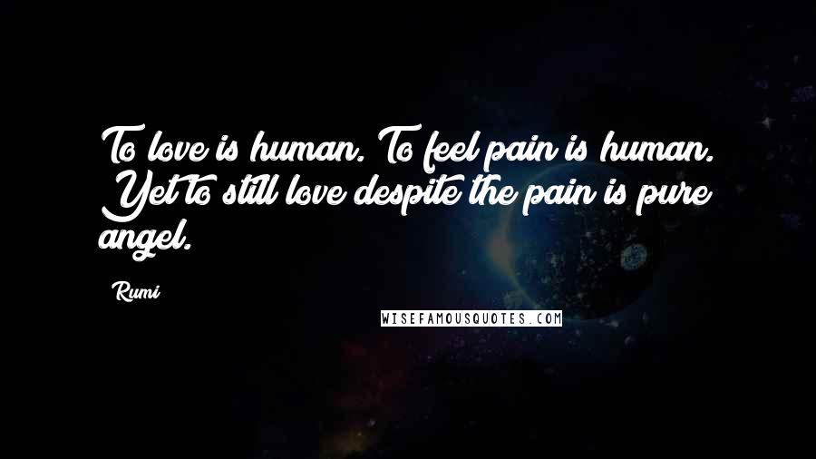 Rumi Quotes: To love is human. To feel pain is human. Yet to still love despite the pain is pure angel.