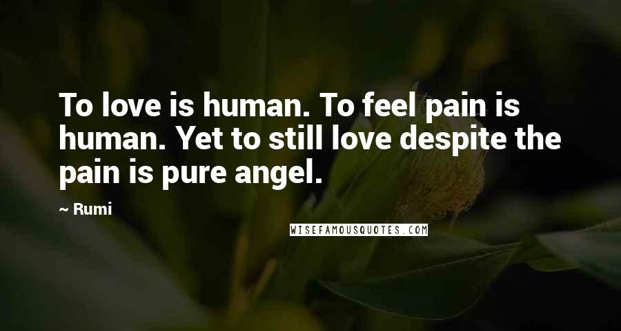 Rumi Quotes: To love is human. To feel pain is human. Yet to still love despite the pain is pure angel.