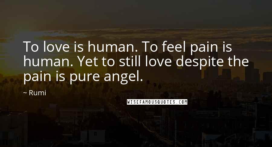 Rumi Quotes: To love is human. To feel pain is human. Yet to still love despite the pain is pure angel.