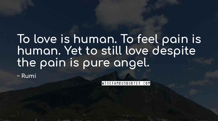 Rumi Quotes: To love is human. To feel pain is human. Yet to still love despite the pain is pure angel.