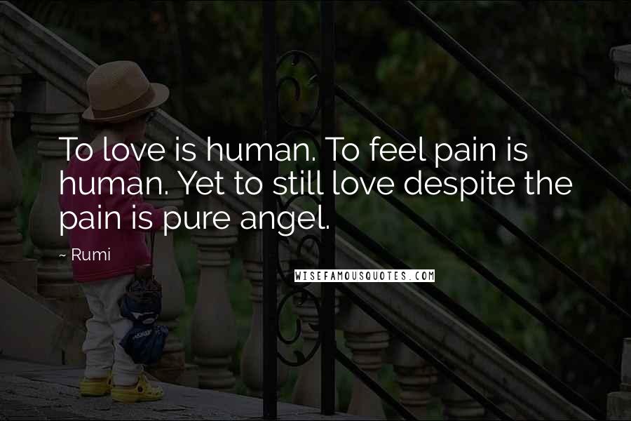 Rumi Quotes: To love is human. To feel pain is human. Yet to still love despite the pain is pure angel.