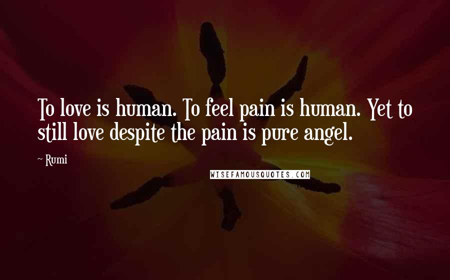 Rumi Quotes: To love is human. To feel pain is human. Yet to still love despite the pain is pure angel.