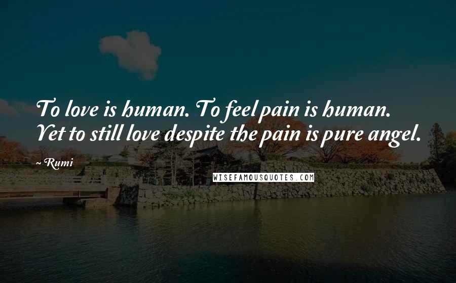 Rumi Quotes: To love is human. To feel pain is human. Yet to still love despite the pain is pure angel.