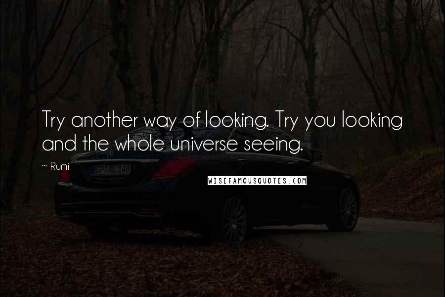 Rumi Quotes: Try another way of looking. Try you looking and the whole universe seeing.