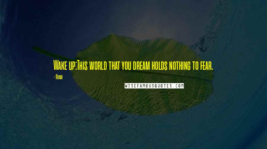 Rumi Quotes: Wake up:This world that you dream holds nothing to fear.