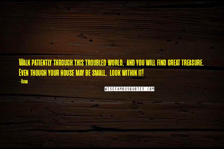 Rumi Quotes: Walk patiently through this troubled world,  and you will find great treasure.  Even though your house may be small,  look within it!