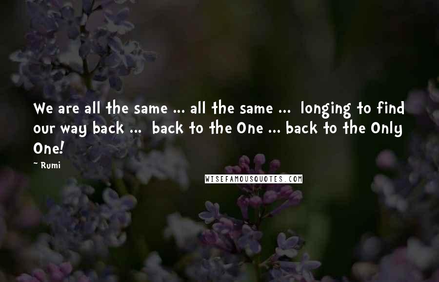 Rumi Quotes: We are all the same ... all the same ... longing to find our way back ... back to the One ... back to the Only One!