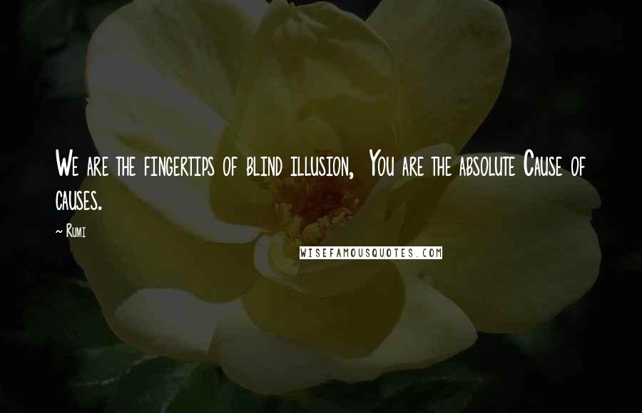 Rumi Quotes: We are the fingertips of blind illusion,  You are the absolute Cause of causes.