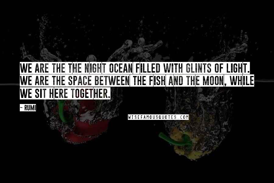 Rumi Quotes: We are the the night ocean filled with glints of light. We are the space between the fish and the moon, while we sit here together.