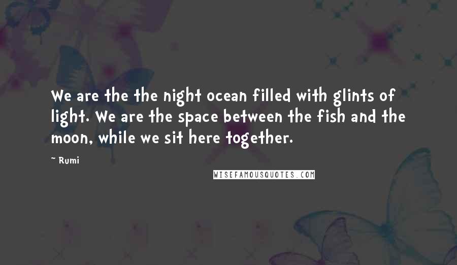 Rumi Quotes: We are the the night ocean filled with glints of light. We are the space between the fish and the moon, while we sit here together.