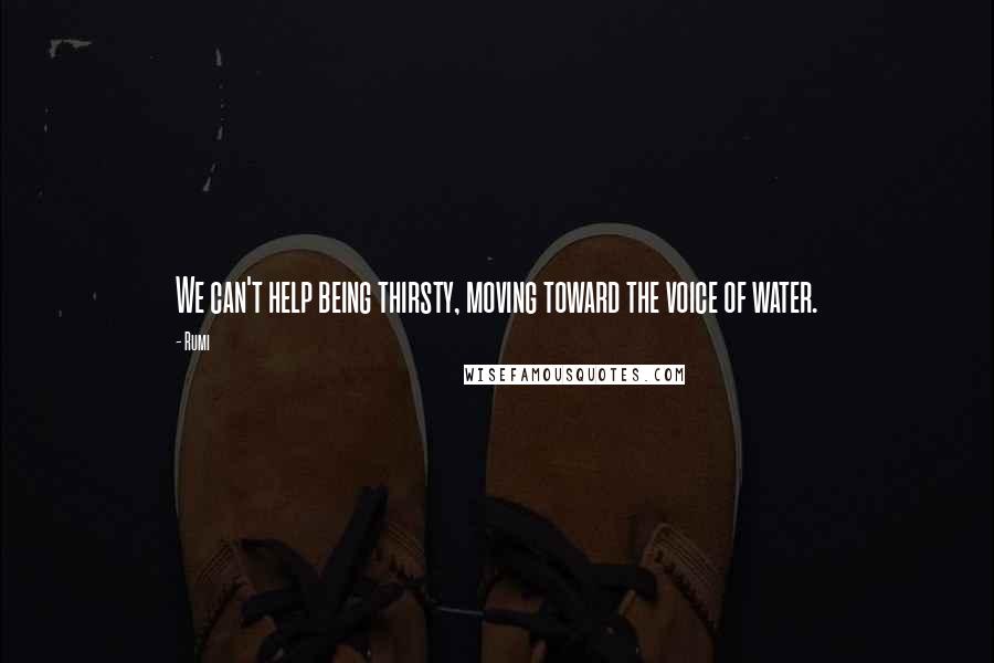 Rumi Quotes: We can't help being thirsty, moving toward the voice of water.