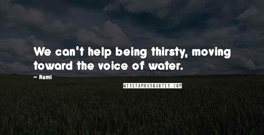 Rumi Quotes: We can't help being thirsty, moving toward the voice of water.