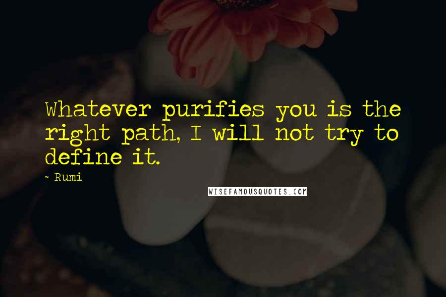 Rumi Quotes: Whatever purifies you is the right path, I will not try to define it.