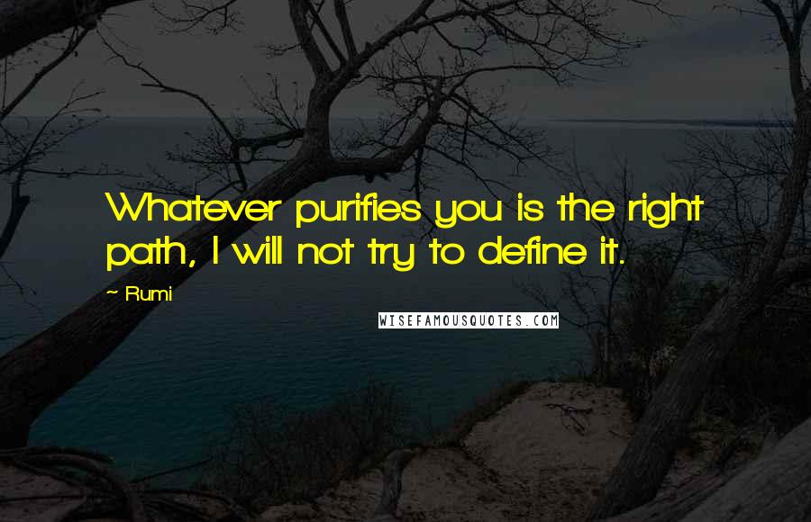 Rumi Quotes: Whatever purifies you is the right path, I will not try to define it.