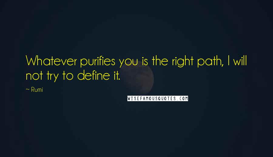 Rumi Quotes: Whatever purifies you is the right path, I will not try to define it.