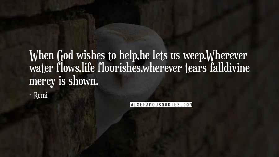 Rumi Quotes: When God wishes to help,he lets us weep.Wherever water flows,life flourishes,wherever tears falldivine mercy is shown.