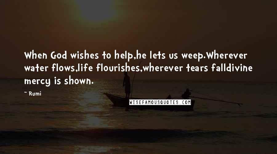 Rumi Quotes: When God wishes to help,he lets us weep.Wherever water flows,life flourishes,wherever tears falldivine mercy is shown.