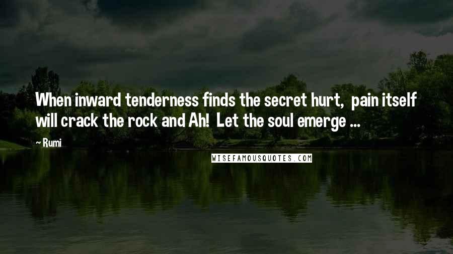 Rumi Quotes: When inward tenderness finds the secret hurt, pain itself will crack the rock and Ah! Let the soul emerge ...