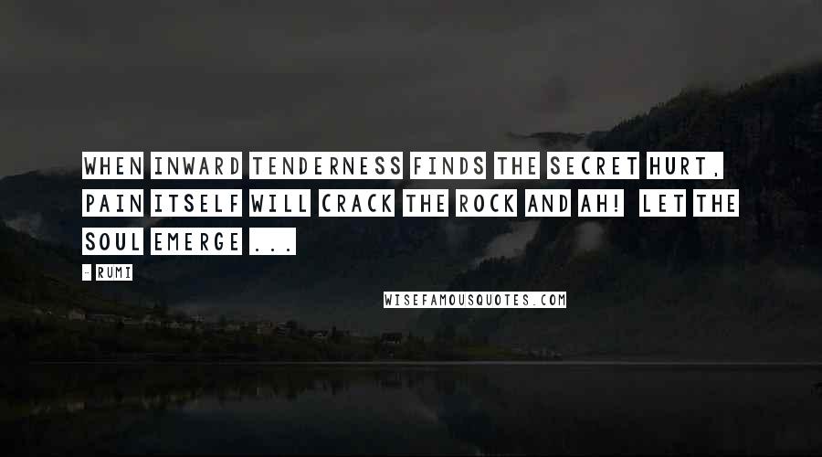 Rumi Quotes: When inward tenderness finds the secret hurt, pain itself will crack the rock and Ah! Let the soul emerge ...