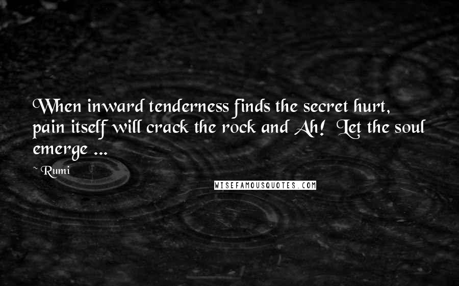 Rumi Quotes: When inward tenderness finds the secret hurt, pain itself will crack the rock and Ah! Let the soul emerge ...