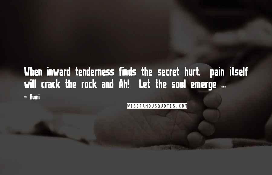 Rumi Quotes: When inward tenderness finds the secret hurt, pain itself will crack the rock and Ah! Let the soul emerge ...