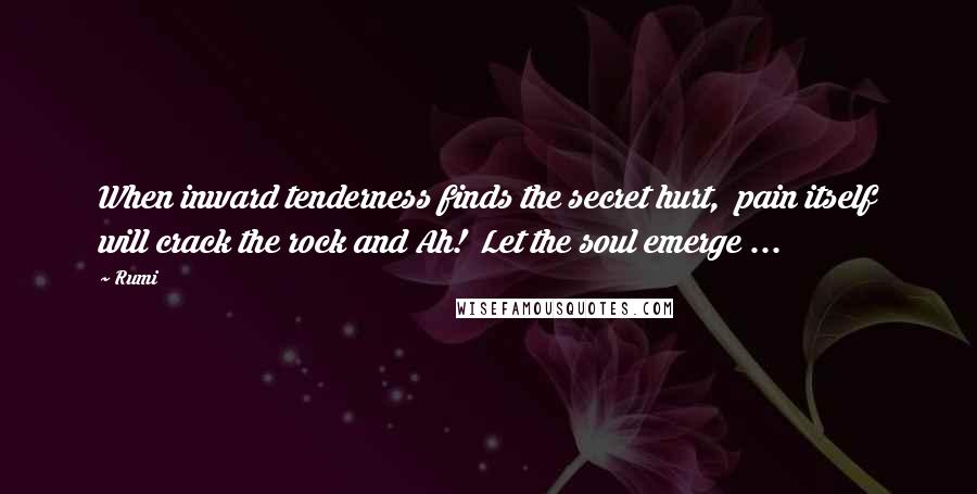 Rumi Quotes: When inward tenderness finds the secret hurt, pain itself will crack the rock and Ah! Let the soul emerge ...