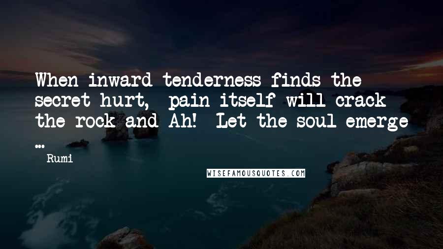 Rumi Quotes: When inward tenderness finds the secret hurt, pain itself will crack the rock and Ah! Let the soul emerge ...