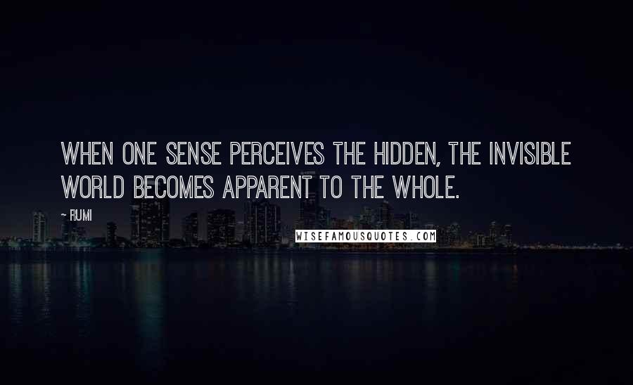 Rumi Quotes: When one sense perceives the hidden, the invisible world becomes apparent to the whole.