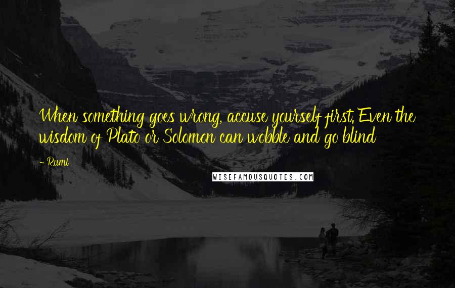 Rumi Quotes: When something goes wrong, accuse yourself first. Even the wisdom of Plato or Solomon can wobble and go blind