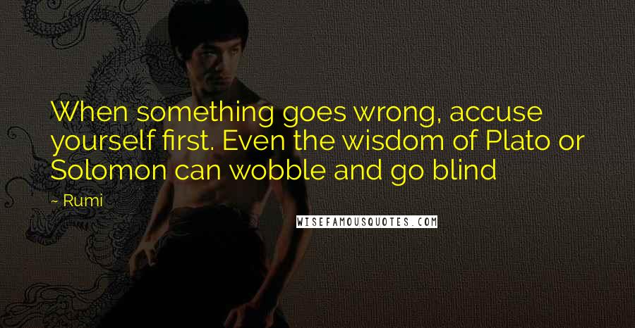 Rumi Quotes: When something goes wrong, accuse yourself first. Even the wisdom of Plato or Solomon can wobble and go blind