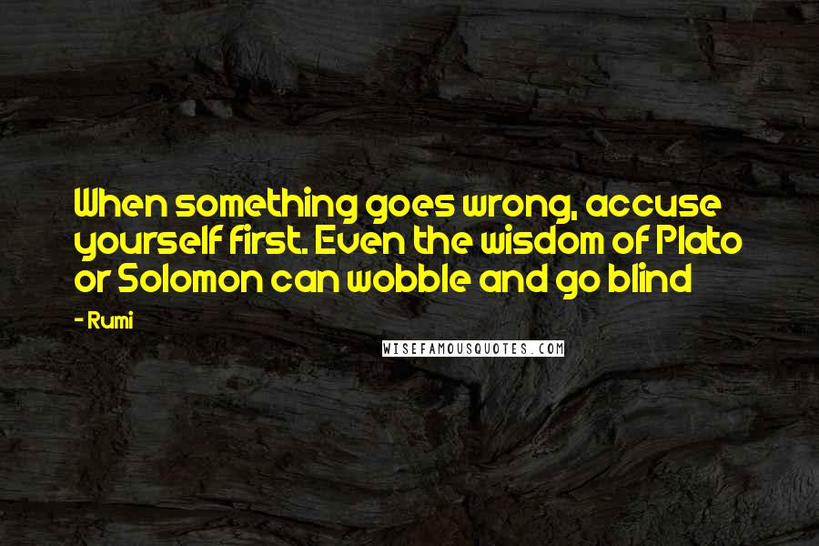 Rumi Quotes: When something goes wrong, accuse yourself first. Even the wisdom of Plato or Solomon can wobble and go blind