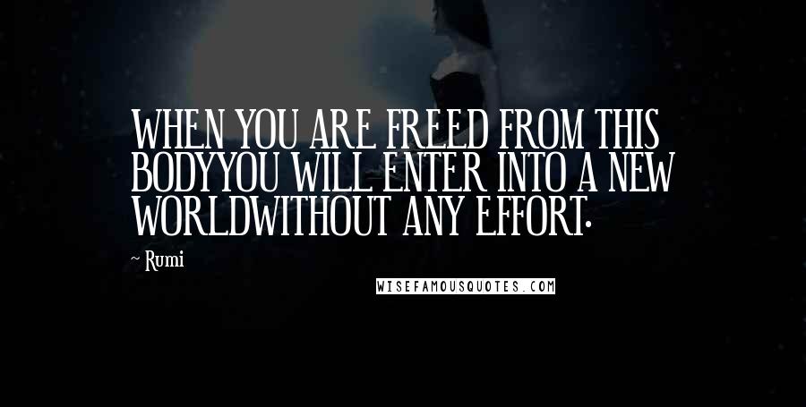 Rumi Quotes: WHEN YOU ARE FREED FROM THIS BODYYOU WILL ENTER INTO A NEW WORLDWITHOUT ANY EFFORT.