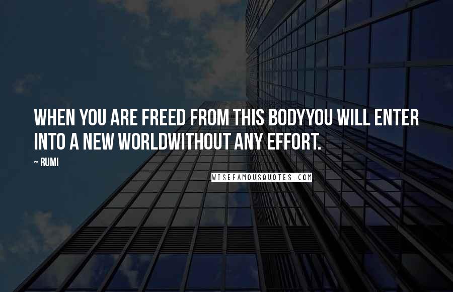 Rumi Quotes: WHEN YOU ARE FREED FROM THIS BODYYOU WILL ENTER INTO A NEW WORLDWITHOUT ANY EFFORT.