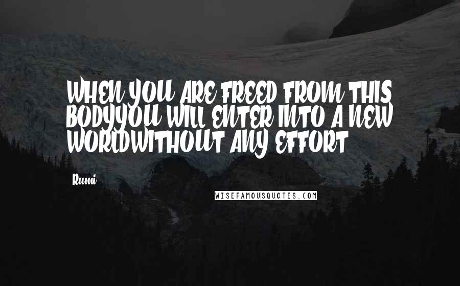 Rumi Quotes: WHEN YOU ARE FREED FROM THIS BODYYOU WILL ENTER INTO A NEW WORLDWITHOUT ANY EFFORT.